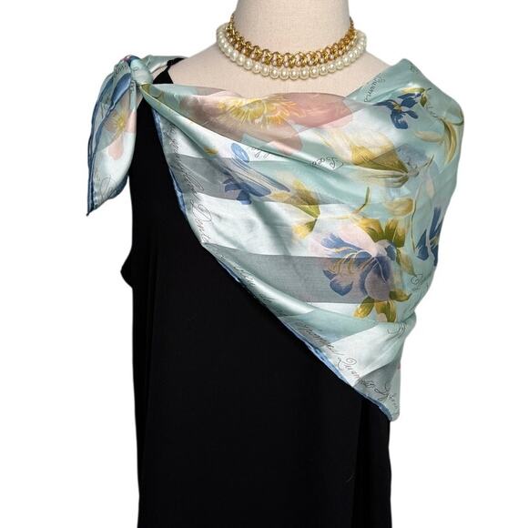 Adrienne Vittadini vintage silk floral garden sheer stripe rolled edge scarf 34” - Picture 5 of 9